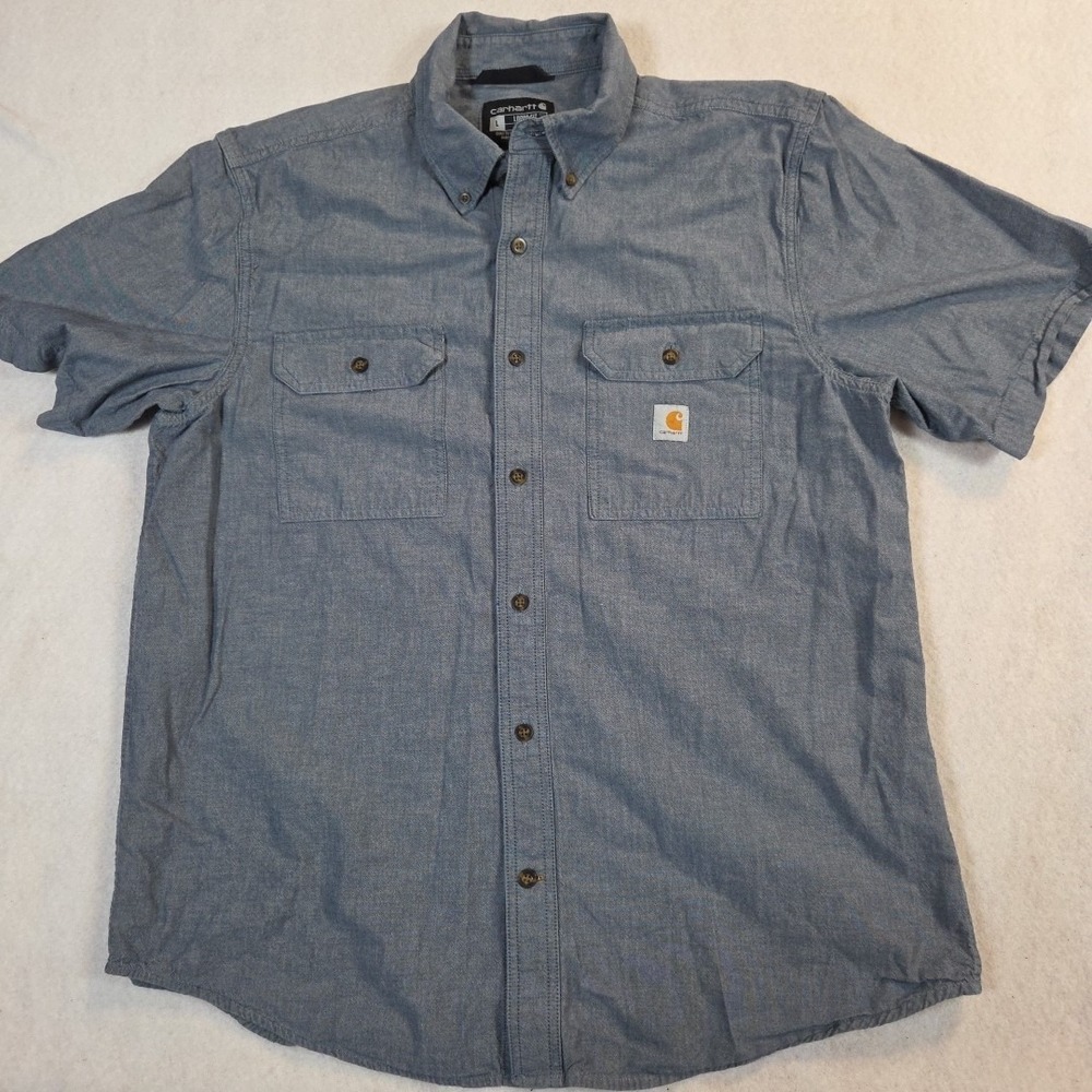 Carhartt Loose Fit Button Down Short Sleeve Shirt Mens L Workwear Flap Pockets